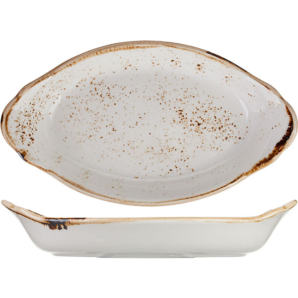 Форма для запекания «Крафт Вайт» овальная;фарфор;250мл;,L=25,B=13см;белый,коричнев.