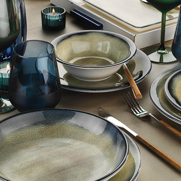 Тарелка «Нанокрем Дарк Блю» с бортом;фарфор;D=280,H=18мм;тем.син.,зелен.