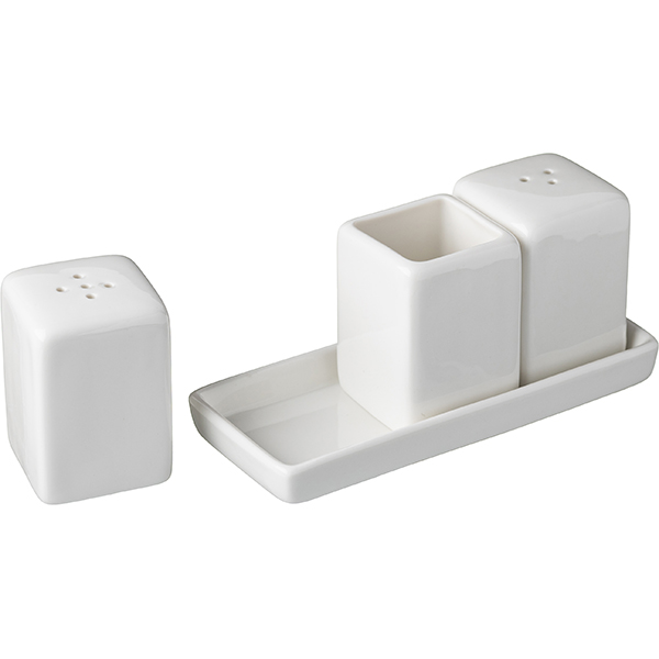 Набор д/специй 3 предм. на подставке «Кунстверк»;фарфор;,H=60,L=130,B=55мм;белый