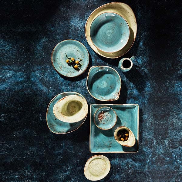 Тарелка «Крафт Блю» мелкая;фарфор;D=255,H=20,L=255,B=205мм;синий