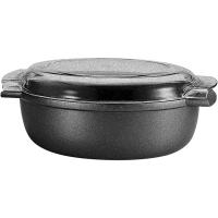 Утятница овальная с крышкой;алюм.литой,стекло;4л;,L=36,B=24см;черный