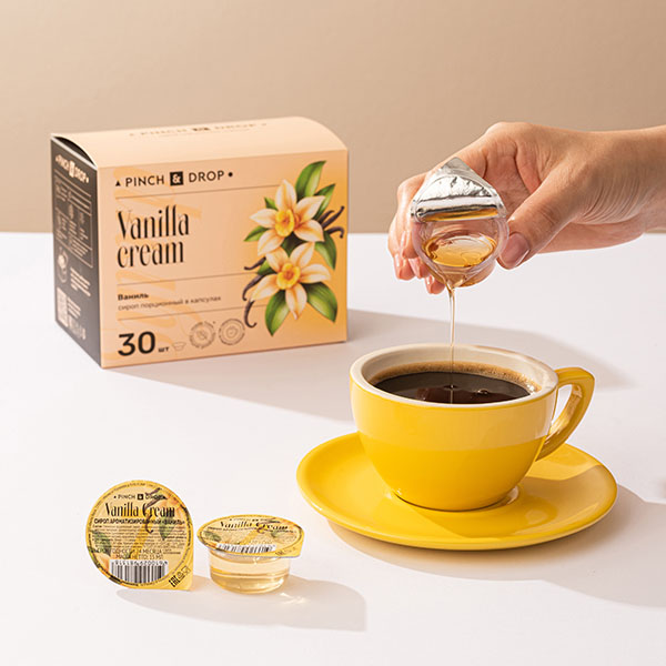 Сироп «Ваниль» ароматизированный порционный Pinch&Drop[30шт];картон;15мл;,H=12,L=15,5,B=10см