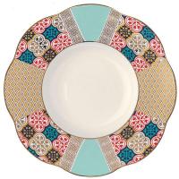 Тарелка глубокая «Анемон Ютения»;кост.фарф.;D=21см;белый,разноцветн.