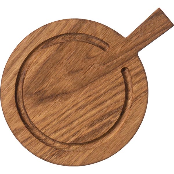 Доска для подачи круглая с ручкой (70 мм);дуб;D=230,H=25мм;древесн.