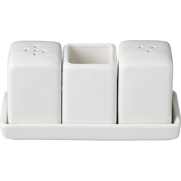 Набор д/специй 3 предм. на подставке «Кунстверк»;фарфор;,H=60,L=130,B=55мм;белый