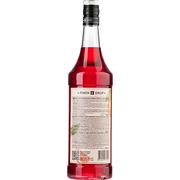 Сироп «Розовый Грейпфрут» Pinch&Drop;стекло;1л;D=85,H=330мм;красный