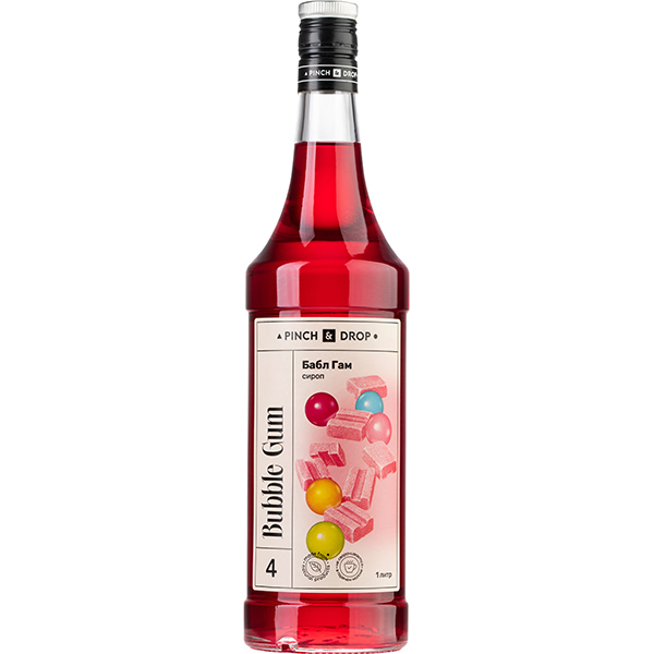 Сироп «Баббл Гам» Pinch&Drop;стекло;1л;D=85,H=330мм;красный