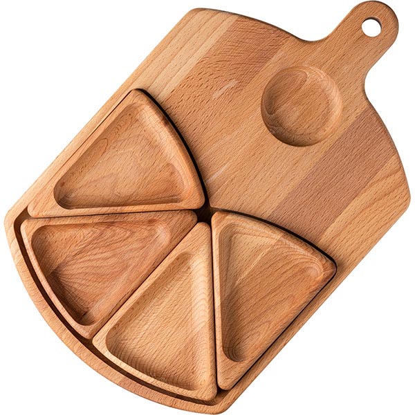 Менажница с ручкой (5 секций);бук;D=60,H=25,L=350,B=250мм;св. дерево