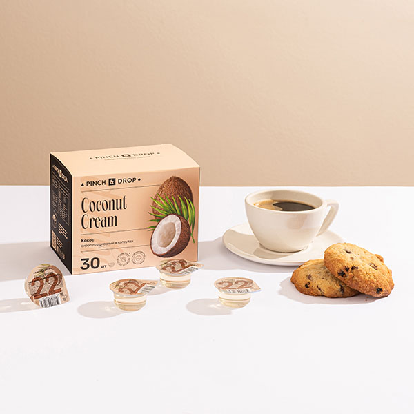 Сироп «Кокос» ароматизированный порционный Pinch&Drop[30шт];картон;15мл;,H=12,L=15,5,B=10см