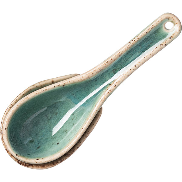 Ложка для мисосупа «Эрбосо Реативо» с подставкой;фарфор;,H=3,L=14см;малахит.,кремов.