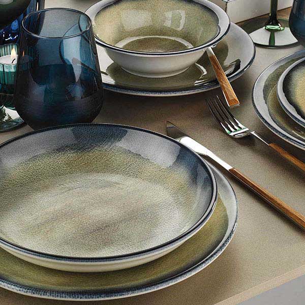 Тарелка глубокая «Нанокрем Дарк Блю»;фарфор;D=25,H=5см;тем.син.,зелен.