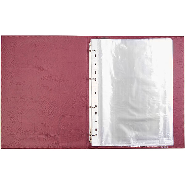 Папка-меню А4 2-х стор.на кольцах;кожезам.;бордо