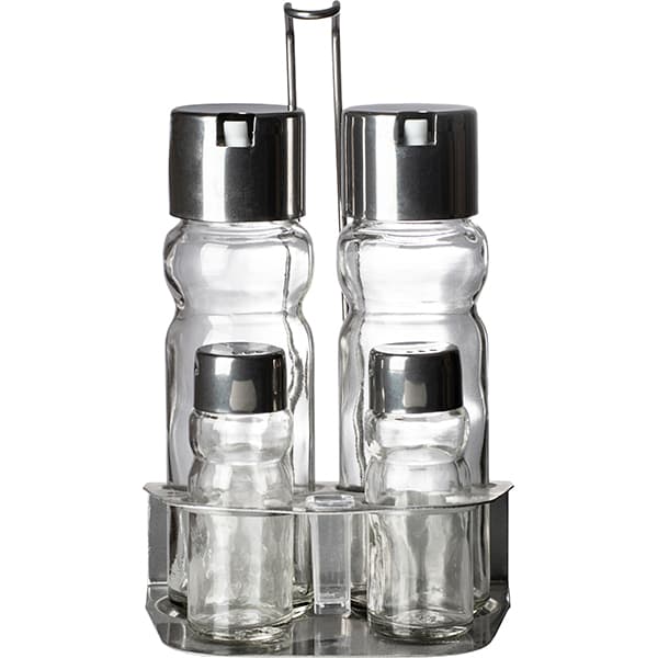 Набор д/специй 4 пр-та на подставке;стекло,сталь нерж.