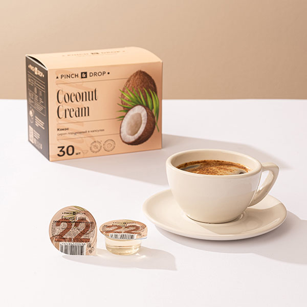 Сироп «Кокос» ароматизированный порционный Pinch&Drop[30шт];картон;15мл;,H=12,L=15,5,B=10см