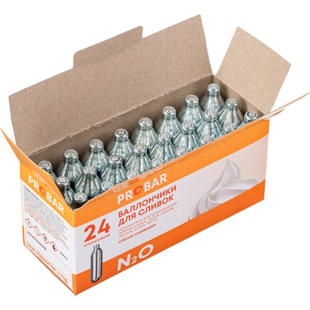 Баллончики для сифона для сливок 8г N20[24шт];сталь