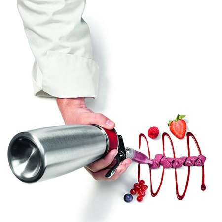 Сифон для сливок «Гурме»;сталь,пластик;1л;D=82,H=290,B=110мм;металлич.,красный