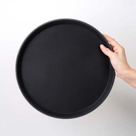 Поднос «Проотель» прорезиненный круглый;пластик;D=35,5см;черный