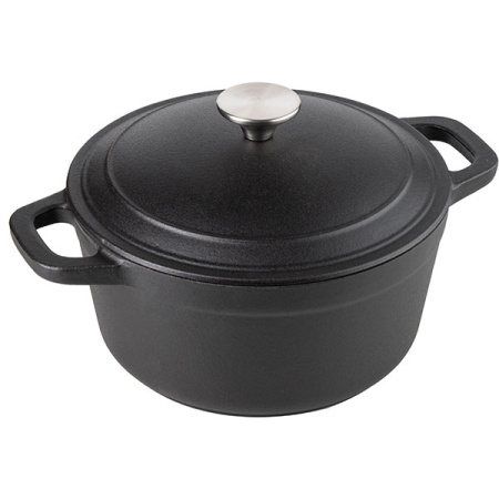 Кастрюля для запекания с крышкой с матовым покрытием;чугун;2,6л;D=20,H=16см;черный