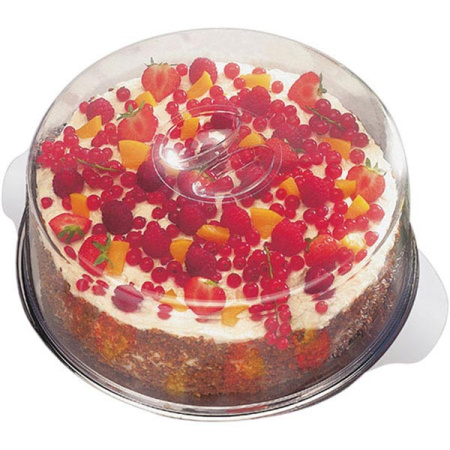 Подставка для торта с крышкой;сталь,пластик;D=30,H=11см;прозр.,металлич.