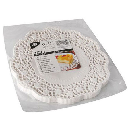 Настольные подкладки кружевные[100шт];бумага;D=18,L=18,B=18см;белый