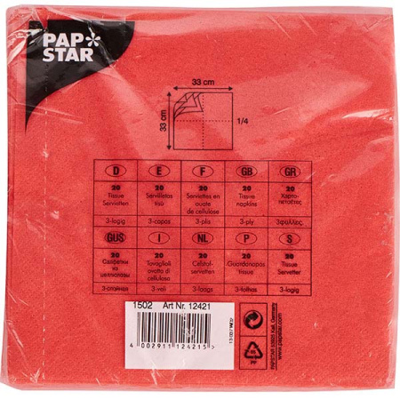 Салфетки бумажные однослойные 33*33см[100шт];бум. салфет.;,H=60,L=175,B=175мм;бордо