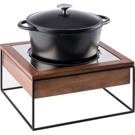 Плита индукционная;сталь нерж.,дерево;D=24,H=19,L=35,4,B=32,5см;900вт;черный,деревян.