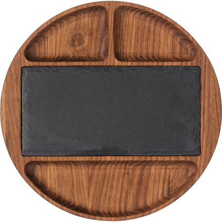 Менажница «Нова» 4 секции круглая, вставка из натурального сланца;дуб;D=25,H=3см