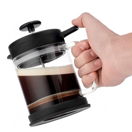 Френч-пресс «Изи» с клапаном;стекло борос.,пластик;0,6л;D=10,5,H=17,B=13см;прозр.,черный