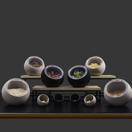 Набор емкостей фуршетных «Мун» с ложками[3шт];пластик,дерево;50мл;D=80,H=75мм;серый,коричнев.