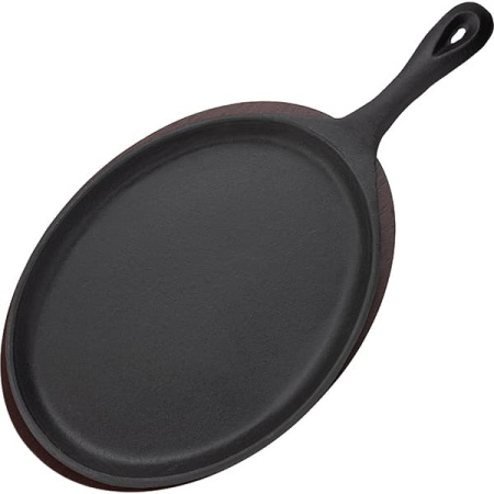 Сковорода для фахитос «Эмбер Каст Мэтт»;чугун,дерево;,H=30,L=378/240,B=190мм;серый,тем.дерево