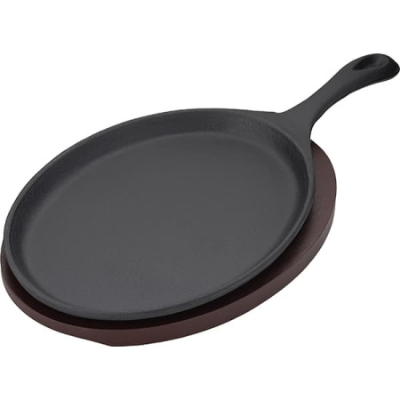 Сковорода для фахитос «Эмбер Каст Мэтт»;чугун,дерево;,H=30,L=378/240,B=190мм;серый,тем.дерево