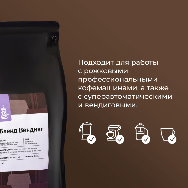 Кофе в зернах «Бленд Вендинг» Doppio для эспрессо (Арабика 40% Бразилия / Робуста 60% Вьетнам);1кг