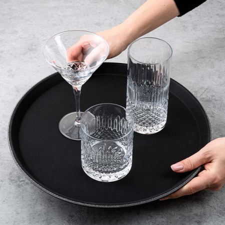 Поднос «Проотель» прорезиненный круглый;пластик;D=35,5см;черный