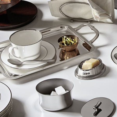 Поднос «Элит» прямоугольный с ручками;сталь нерж.;,L=40,B=26см;серебрист.