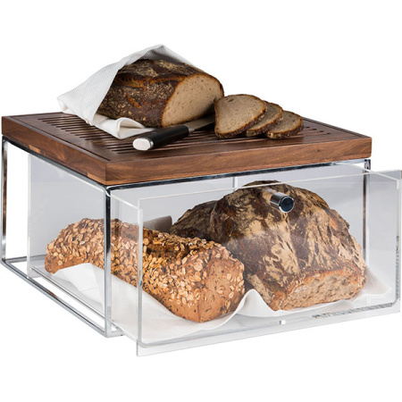 Контейнер для хлеба выдвижной с доской для нарезки;дерево,акрил;,H=20,L=354,B=325мм;прозр.,коричнев.