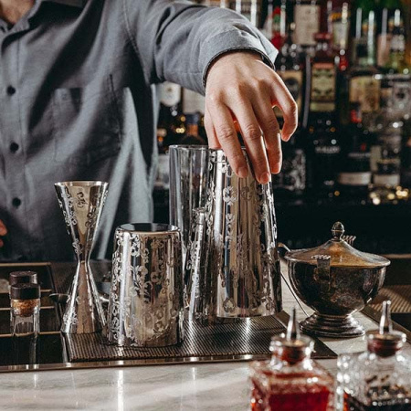 Шейкер американский «Пробар Премиум Мотиво» с орнаментом;сталь нерж.;0,84л;D=92,H=172мм;серебрист.