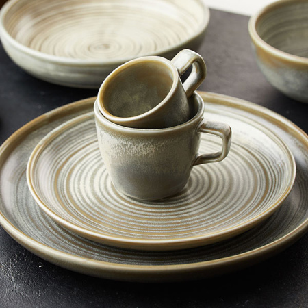 Чашка чайная «Агава»;фарфор;200мл;D=82,H=70мм;серый,зелен.