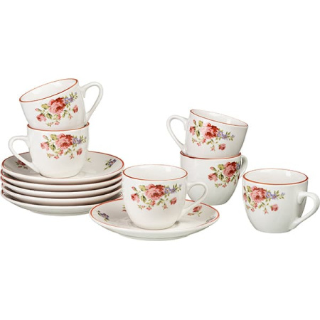 Набор посуды «Поэма Камарг» кофейная пара (чашка + блюдце)[6шт];фарфор;100мл;D=6/12,H=5см;белый,розо