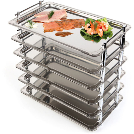 Поднос «Профи Лайн» прямоугольный с ручками;сталь нерж.;,H=40,L=530,B=325мм;серебрист.