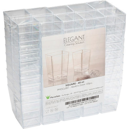 Креманка квадратная набор[100шт];полистир.пищ.;60мл;,H=55,L=40,B=40мм;прозр.