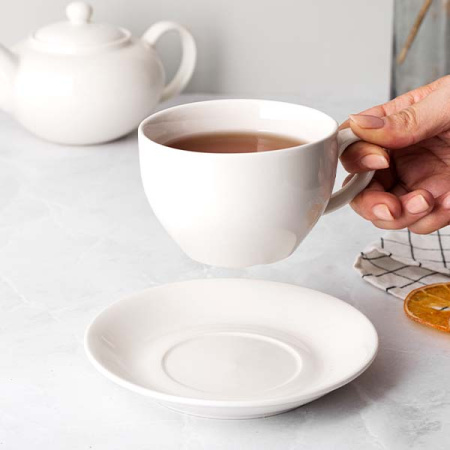 Чайная пара «Кунстверк»;фарфор;300мл;D=100/155,H=80,L=155мм;белый