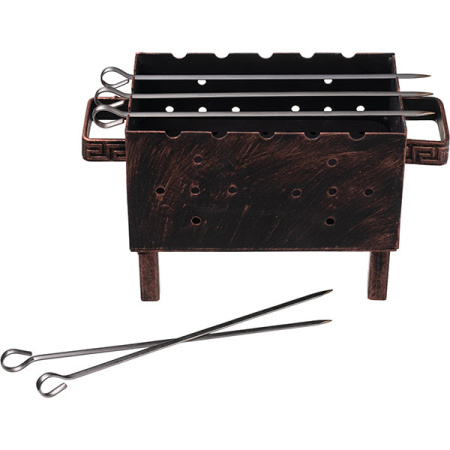 Мангал + 5 шампуров;металл,сталь нерж.;,H=15,5,L=29,B=13см;черный,медный