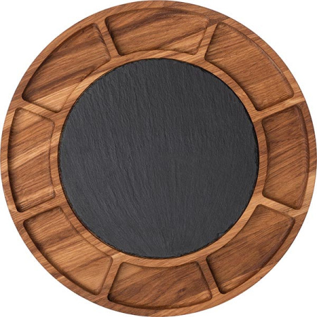 Менажница «Нова» 9 секций круглая, вставка из натурального сланца;дуб;D=40,H=3см