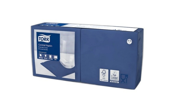 Салфетки бумажные Tork  24 синие, 24*24, 2 слоя (200листов);бумага;,L=24,B=24мм;синий