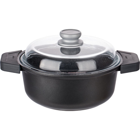 Кастрюля «Гранито» с крышкой (индукция);алюм.литой;D=24,H=11см;серый