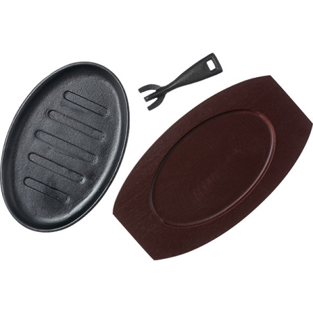 Сковорода для фахитос с подставкой «Эмбер Каст»;чугун,дерево;,H=32,L=32/27,B=18см;черный