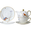 Набор посуды «Рид» чайник, чашка и блюдце[3шт];кост.фарф.;белый,золотой