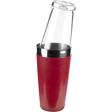 Шейкер американский «Бостон» винил;сталь нерж.,стекло;0,5л;D=93,H=295мм;красный,прозр.