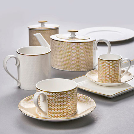 Чашка чайная «Даймонд»;кост.фарф.;200мл;D=6,H=6см;золотой,белый