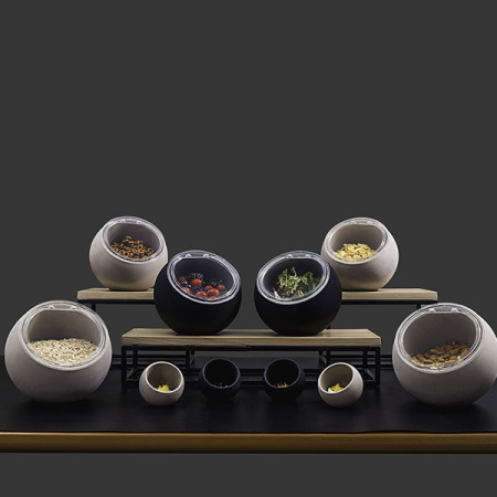 Набор емкостей фуршетных «Мун» с ложками[3шт];пластик,дерево;50мл;D=80,H=75мм;черный,коричнев.